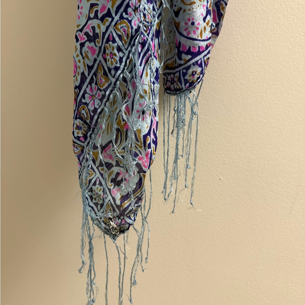 Colorful Patterned Scarf with Fringe